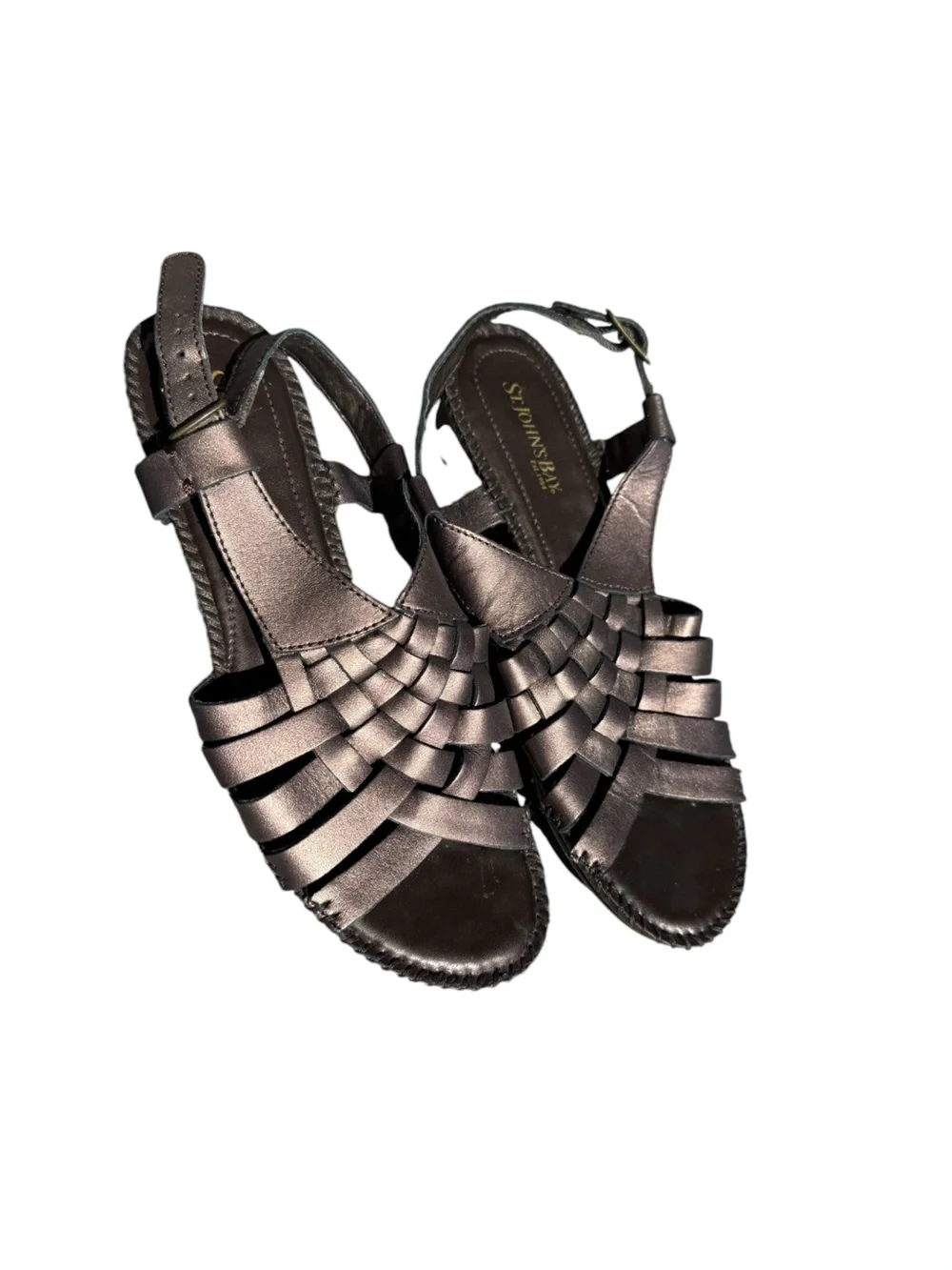 St. John's Bay Metallic Bronze Leather Woven Slingback Sandals 7.5